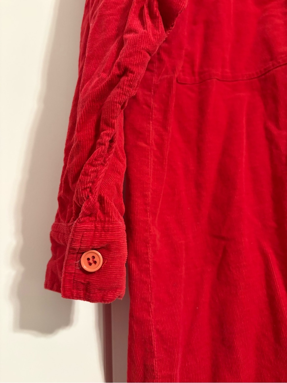 Women's Vintage Red Corduroy Long-Sleeve Dress with Funnel Neck - Picture 4 of 6
